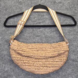 Lu & Elle Sling Bag Womens Medium Tan Raffia Woven Adjustable Strap Boho Belt